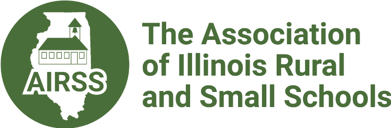 Association of Illinois Rural and Small Schools (AIRSS) logo in green with Illinois state icon and schoolhouse graphic.