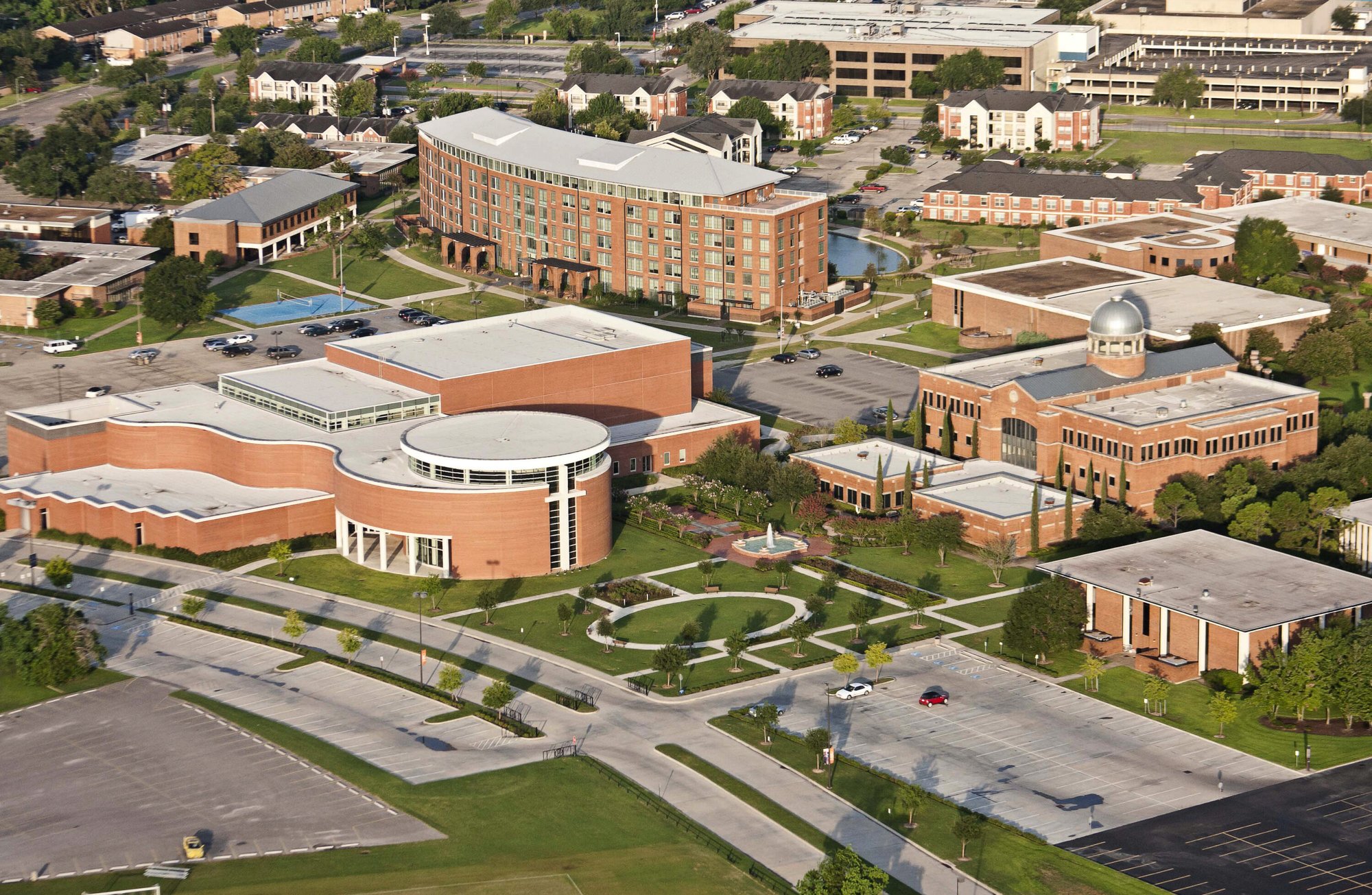 Aerial view of Houston Christian University campus highlighting facility modernization and operational efficiency improvements.