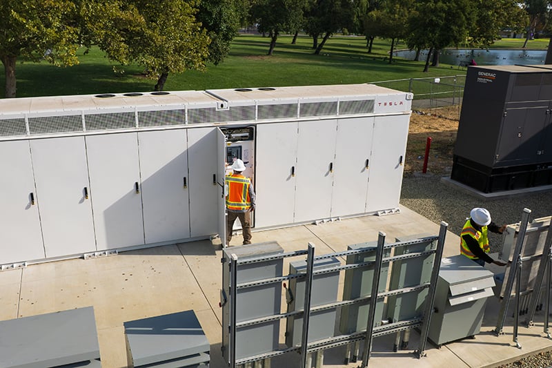 Battery energy storage system at Solano County supporting microgrid operations and backup power during grid outages.