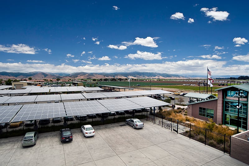 Carport solar installation at Hartnell College.